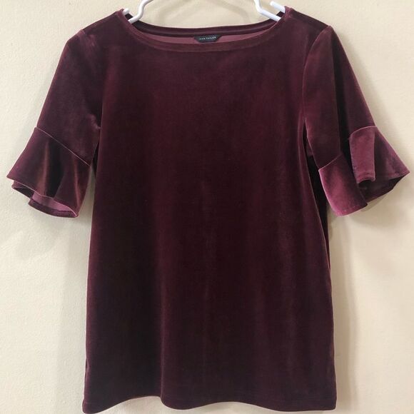 Ann Taylor Velvet Flutter Sleeve Top - Picture 1 of 4